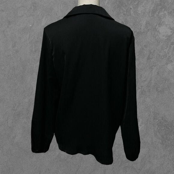 SHEIN | Black Button Down Collared Long Sleeve Blouse Elastic Sleeve Cuffs M - Picture 5 of 8
